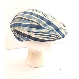 American Classic Flat Brim Newsboy Cap Blue Plaid Summer Cotton Sz M/L